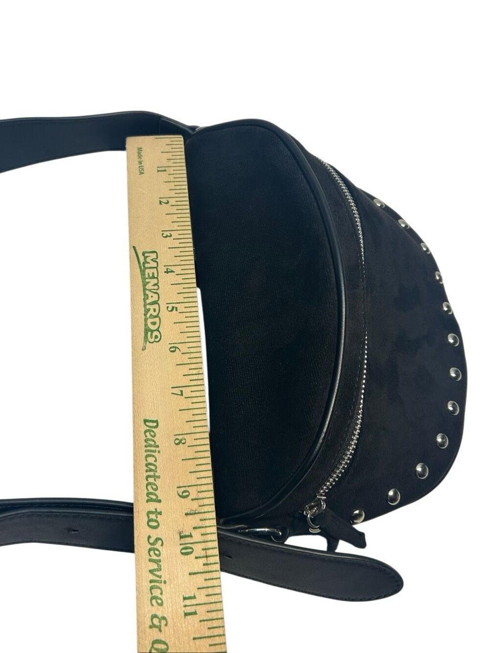 Ahdorned Black Vegan Faux Suede Studded Boho Belt Bag Crossbody Sling Purse - Picture 10 of 13